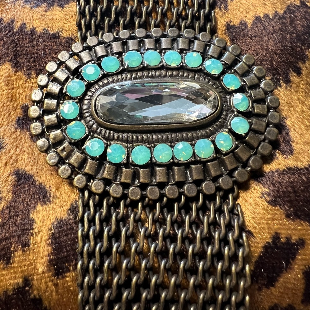 ❤️ NEW | SEMI PRECIOUS STONES!ANTIQUED BRONZE, PACIFIC OPAL and TOPAZ CUFF!